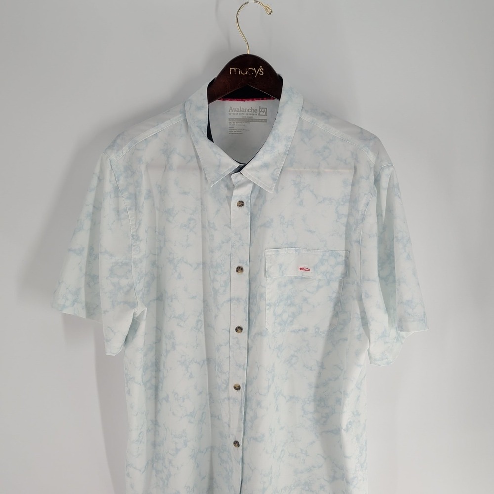 Avalanche Smoke Effect Outdoor Casual Short Sleeve Button Up Shirt White Size XL